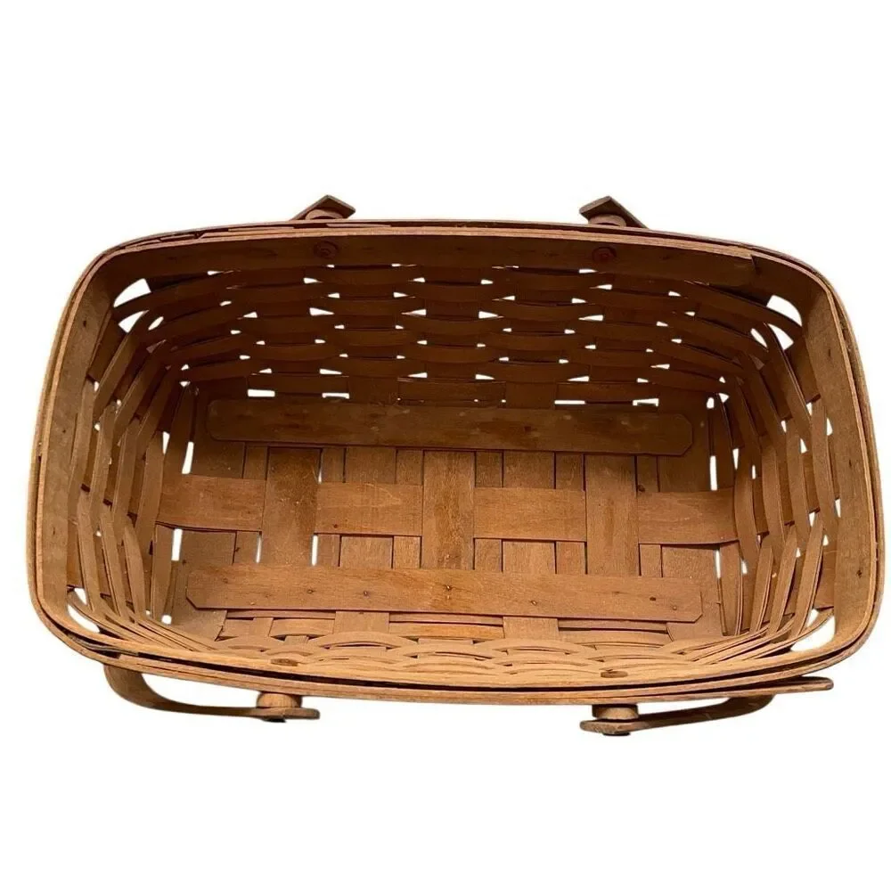 Vtg Longaberger 1986 Medium Market Basket Movable Two Handle Handmade Collectors